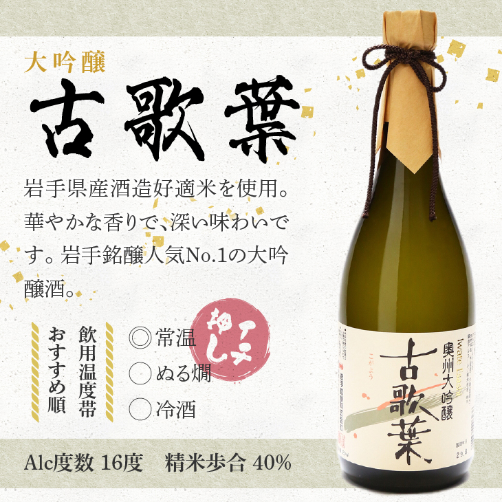 日本酒 岩手誉 奥州セット（結の香×古歌葉） 720ml×2本 飲み比べセット  純米大吟醸 大吟醸 [G0001]
