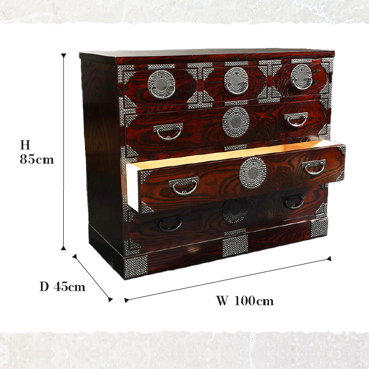 岩谷堂箪笥 月雫チェスト Ｗ100 伝統工芸品 和家具 和タンス インテリア 日本製（岩手県奥州市産） [GT043]