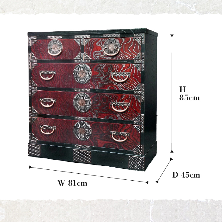 岩谷堂箪笥 月雫チェスト 赤褐色・黒 銅色アラレ Ｗ81 伝統工芸品 和家具 和タンス インテリア 日本製（岩手県奥州市産） [GT044]