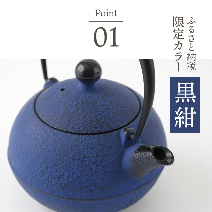 【ふるさと納税限定カラー】南部鉄器 鉄瓶 なごみ 0.6L 黒紺 伝統工芸品[Y0081]