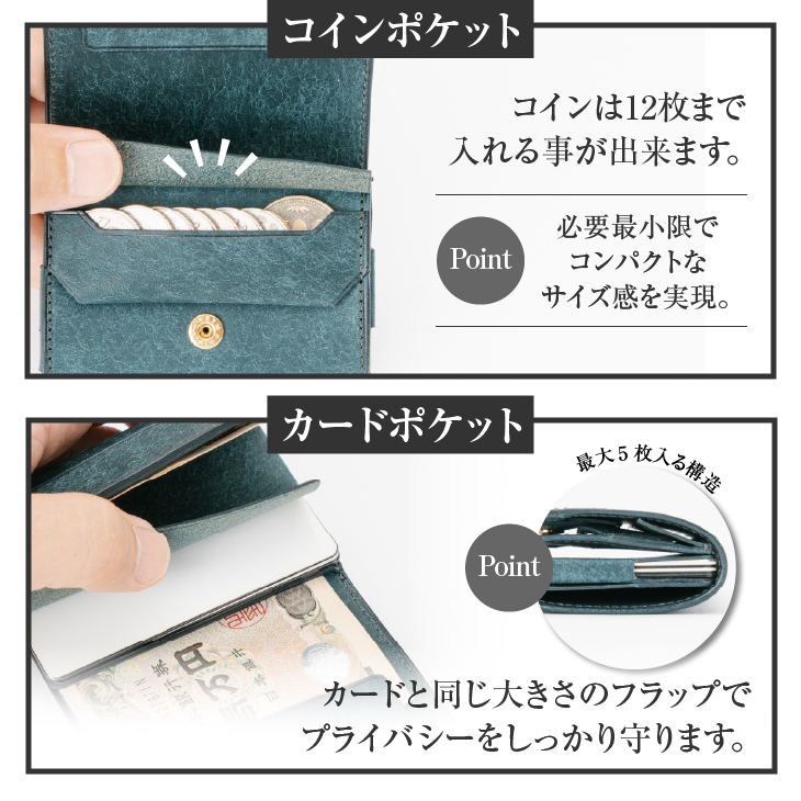 もっと小さい三つ折りマネークリップ dritto 3 thin ペトローリオ(青系) [BJ006]