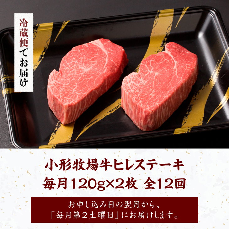 定期便【冷蔵】小形牧場牛 ヒレステーキ 12か月 定期便 120g×2枚 離島配送不可(全12回) [ME017]