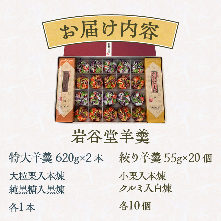 明治36年創業 菊泉堂の岩谷堂羊羹 特大2本・絞り羊羹20個詰め合わせ 伝統和菓子[V0006]