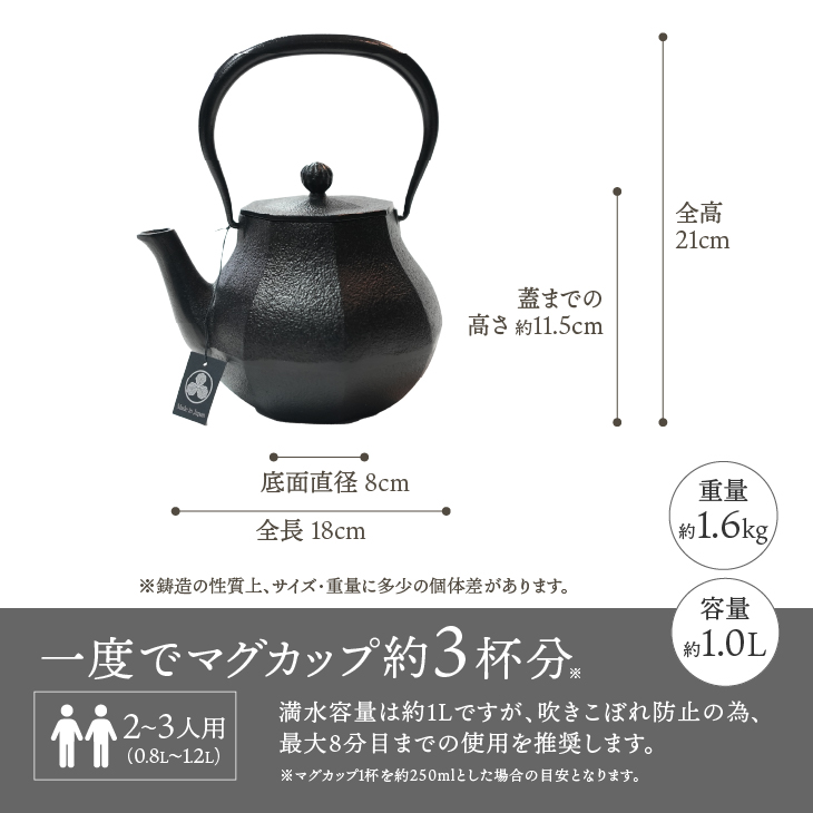  南部鉄器 鉄瓶 みやび 大 1.0L 【及富作】 [AK037]