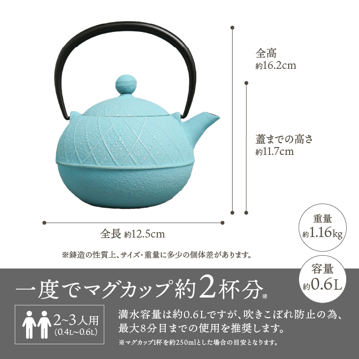 南部鉄器 急須 アーガイル（アクアブルー） 0.6L 【及春鋳造所 作】 伝統工芸品 キッチン用品 食器 日用品 雑貨[Y0040]