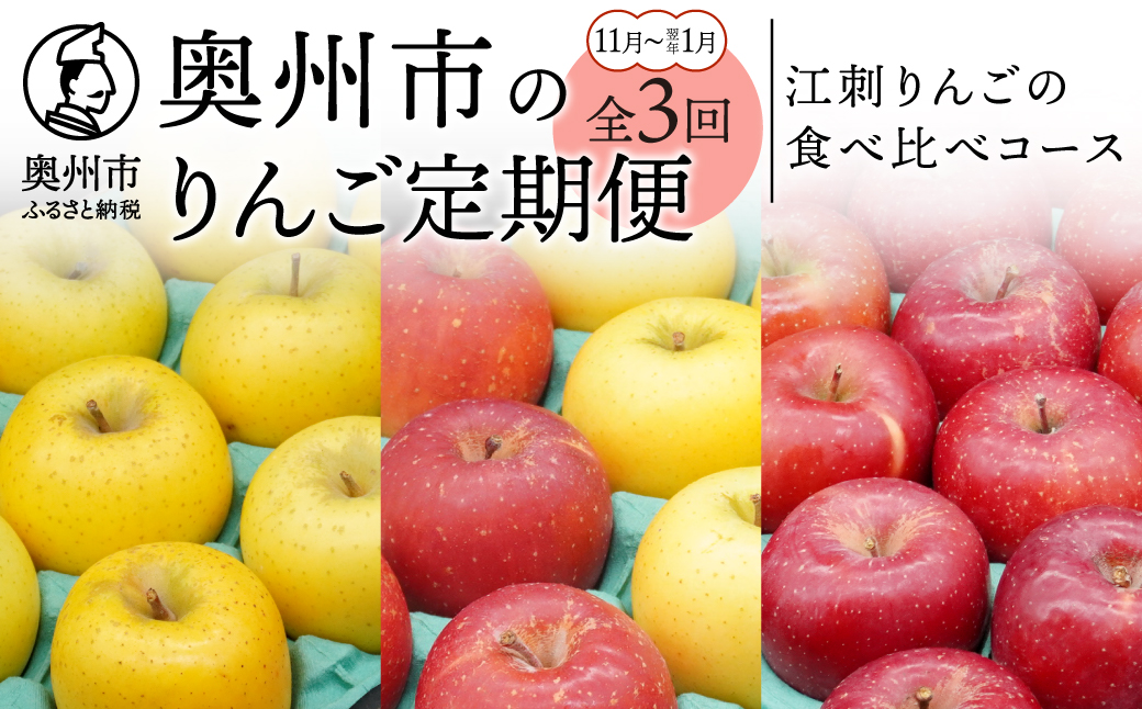 数量限定 奥州市のりんご定期便・3回(11月~翌年1月) 江刺りんごの食べ比べコース [AQ036]
