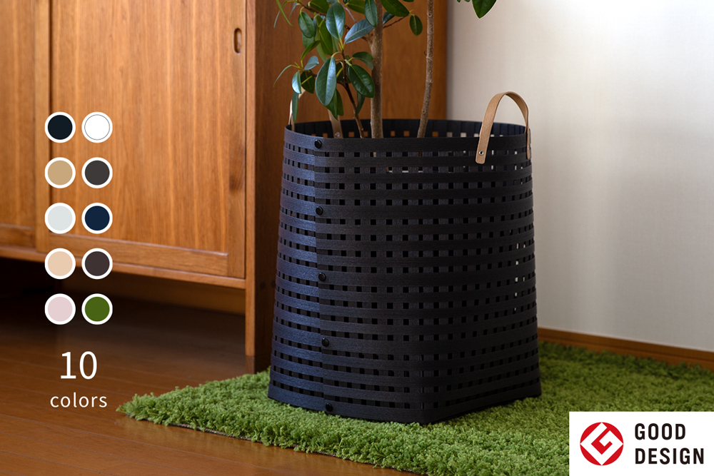 暮らしを豊かにするシンプルで美しいかご ハンドル付き L ブラック 岩手県奥州市産 バンドシー Bandc [AR001]