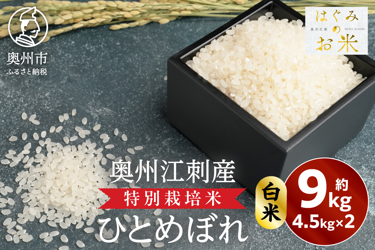 特別栽培米 hugmiのお米 奥州江刺産 ひとめぼれ 約9kg (約4.5kg × 2袋) 白米 [BJ008]