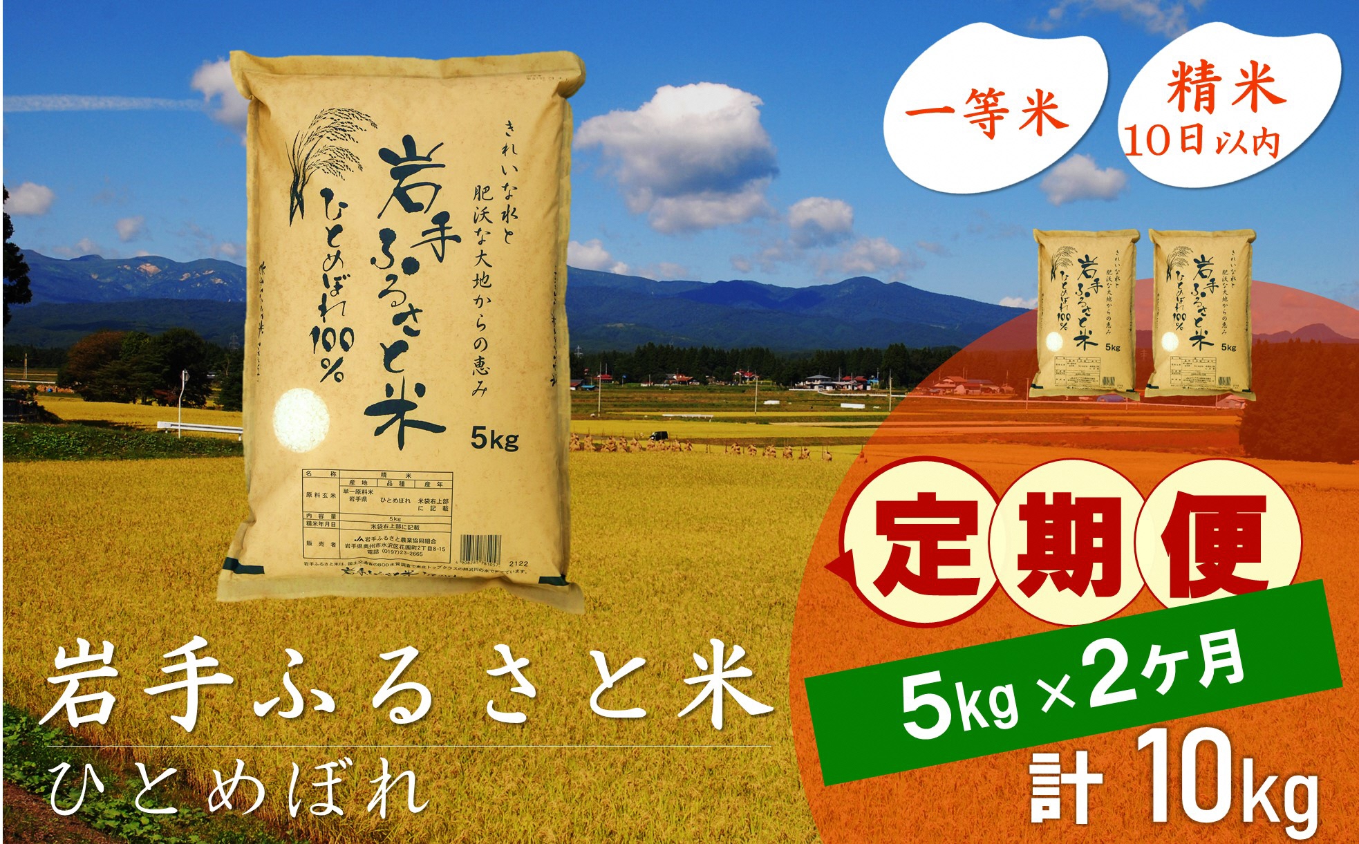 3人に1人がリピーター! 全2回定期便☆ 岩手ふるさと米 5kg×2ヶ月 令和6年産 一等米ひとめぼれ 東北有数のお米の産地 岩手県奥州市産[配送時期に関する変更不可] [U0137]