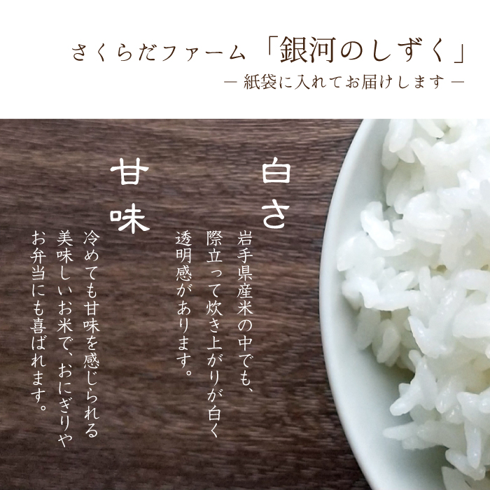 岩手県産 新米 銀河のしずく 精米 10kg 1袋 【さくらだファーム】 米 こめ コメ 白米 ごはん ご飯 ライス ブランド ブランド米 国産 産地直送 農家直送 数量限定 期間限定 おにぎり 弁当 おすすめ 人気 10キロ １０ｋｇ １０キロ 単一原料米 仕送り 岩手県 雫石町