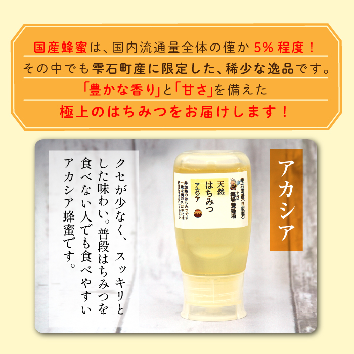 簗場養蜂場 非加熱 生はちみつ アカシア 300g 2本 ／ はちみつ 蜂蜜 ハチミツ 国産 【あねっこ】