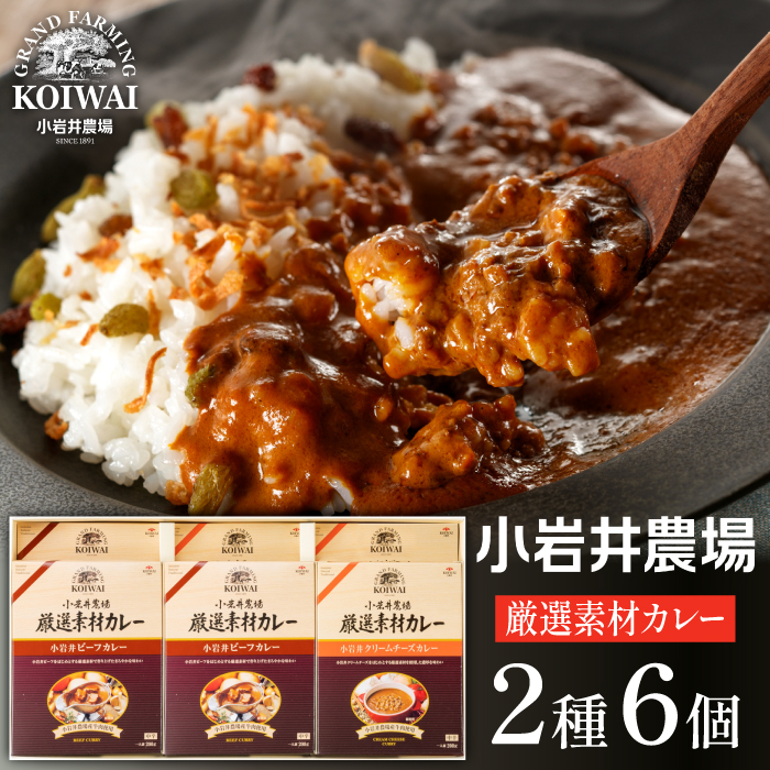 小岩井農場 厳選素材 カレー ディナー セット 6食 ／ 人気 ビーフカレー カレーライス カリー レトルトカレー レトルト 中辛 クリームチーズ チーズカレー 2種類 食べ比べ お取り寄せ ギフト プチギフト 贈答用 贈り物 プレゼント お祝い 国産 ビーフ 牛肉 お土産 手土産 誕生日 記念日 常温発送 おすすめ