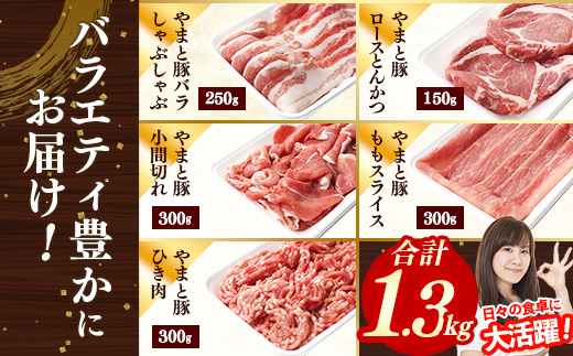 岩手県産やまと豚５種約1.3kg 国産 肉 豚肉 やまと豚 鍋 焼肉 豚ロース 豚バラ 豚こま モモスライス ひき肉 とんかつ 生姜焼き しゃぶしゃぶ 真空パック 小分け 冷凍 岩手県 岩手町