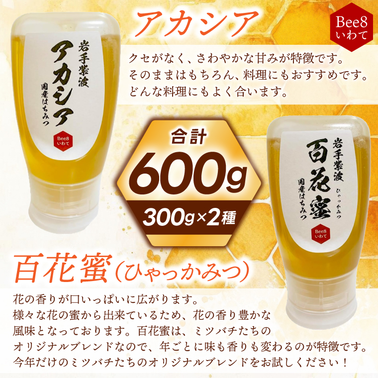 純粋はちみつ 300g×2本（アカシア・百花蜜） (ES001)