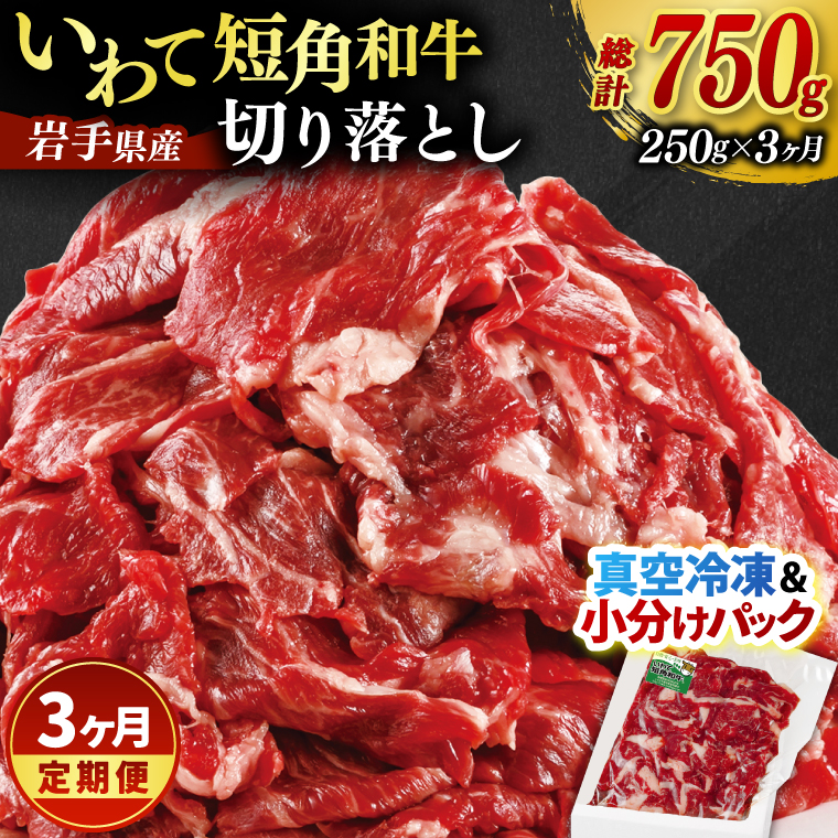 ★先行予約 2月下旬より発送★ ＼3ヶ月連続 定期便／ 切り落とし 赤身 肉 牛肉 いわて 短角和牛 250g (総計 750g) 小分けパック 真空冷凍 | 牛肉 肉 赤身 短角 和牛 国産牛 ブランド牛 切り落し 大容量 牛丼 肉じゃが 煮込み 煮物 小分け 真空パック 数量限定 (AB111) 3回 250g