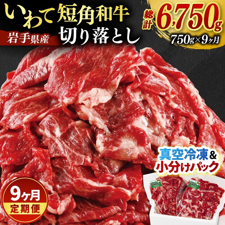 ＼9ヶ月連続 定期便／ 切り落とし 赤身 肉 牛肉 いわて 短角和牛 750g (総計 6750g) 小分けパック 真空冷凍 | 牛肉 肉 赤身 短角 和牛 国産牛 ブランド牛 切り落し 大容量 牛丼 肉じゃが 煮込み 煮物 小分け 真空パック 数量限定 (AB123) 9回 750g