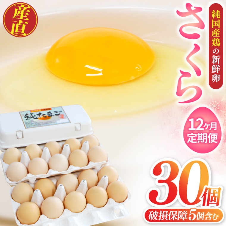 純国産鶏【さくら】純たまご30個入り (破損保証5個含む)【12ヶ月連続お届け】 (AJ030)