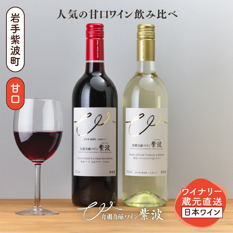 甘口ワイン 赤白2本セット (AL099) ワイン 甘口 赤 白 ブドウ 国産ワイン 自園自醸ワイン 日本ワイン 紫波町