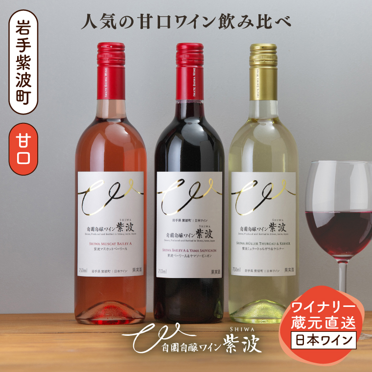 甘口ワイン3本セット (AL101) ワイン 甘口 赤 白 ロゼ ブドウ 国産ワイン 自園自醸ワイン 日本ワイン 紫波町