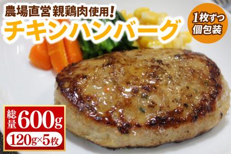 【浅沼養鶏場】チキンハンバーグ 約120g×5枚 (約600g) 農場直営親鶏肉使用 (AJ017)