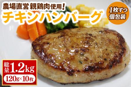 【浅沼養鶏場】チキンハンバーグ 約120g×10枚 (約1,200g) 農場直営親鶏肉使用 (AJ018)