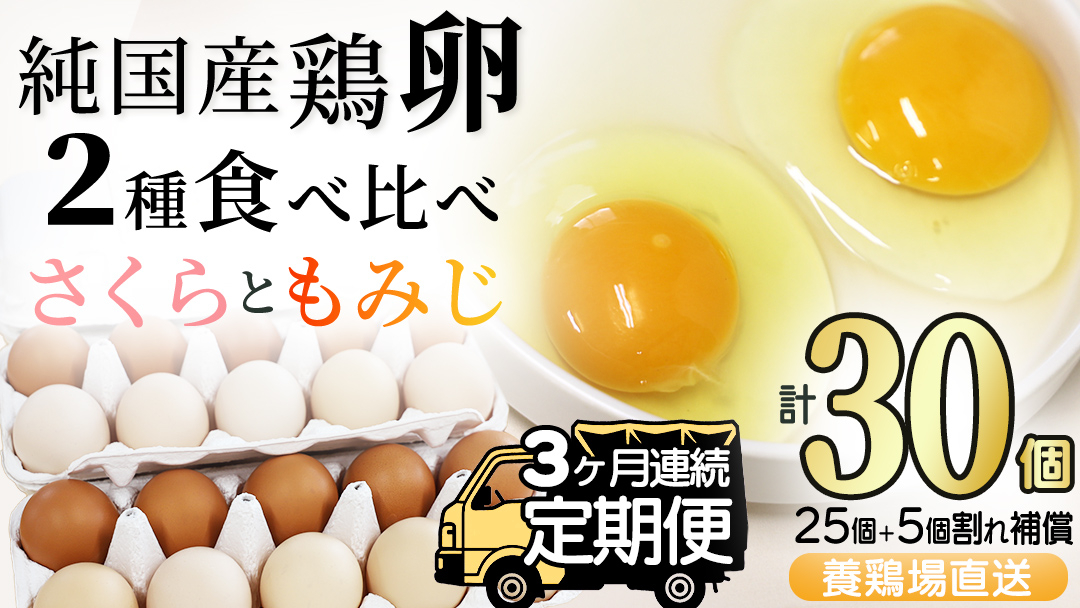 純国産鶏【さくらともみじ】純たまご30個 (破損保証5個含む)【3ヶ月連続お届け】 (AJ032)