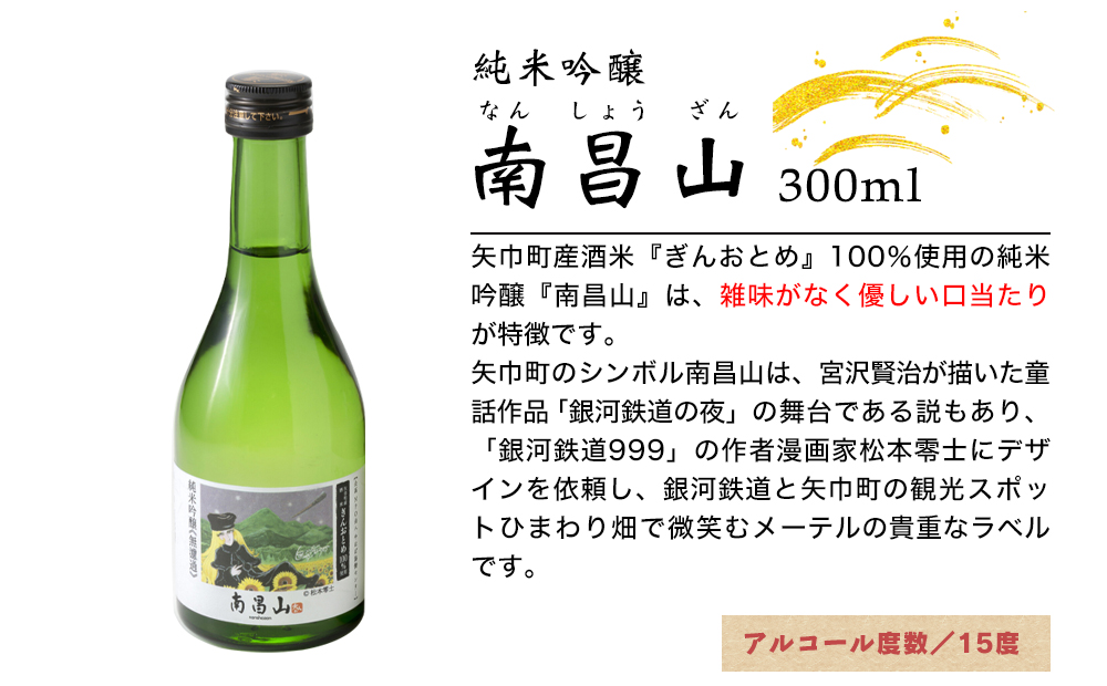  矢巾町産酒米『ぎんおとめ』100％使用！純米吟醸呑み比べセット　南昌山・徳丹城　300ml×各3本　計6本