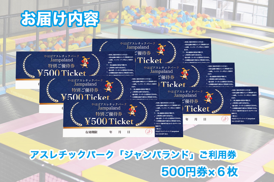 大人から子どもまで本気で遊べる！やはばアスレチックパークjampaland(ジャンパランド)利用券　500円券×6枚