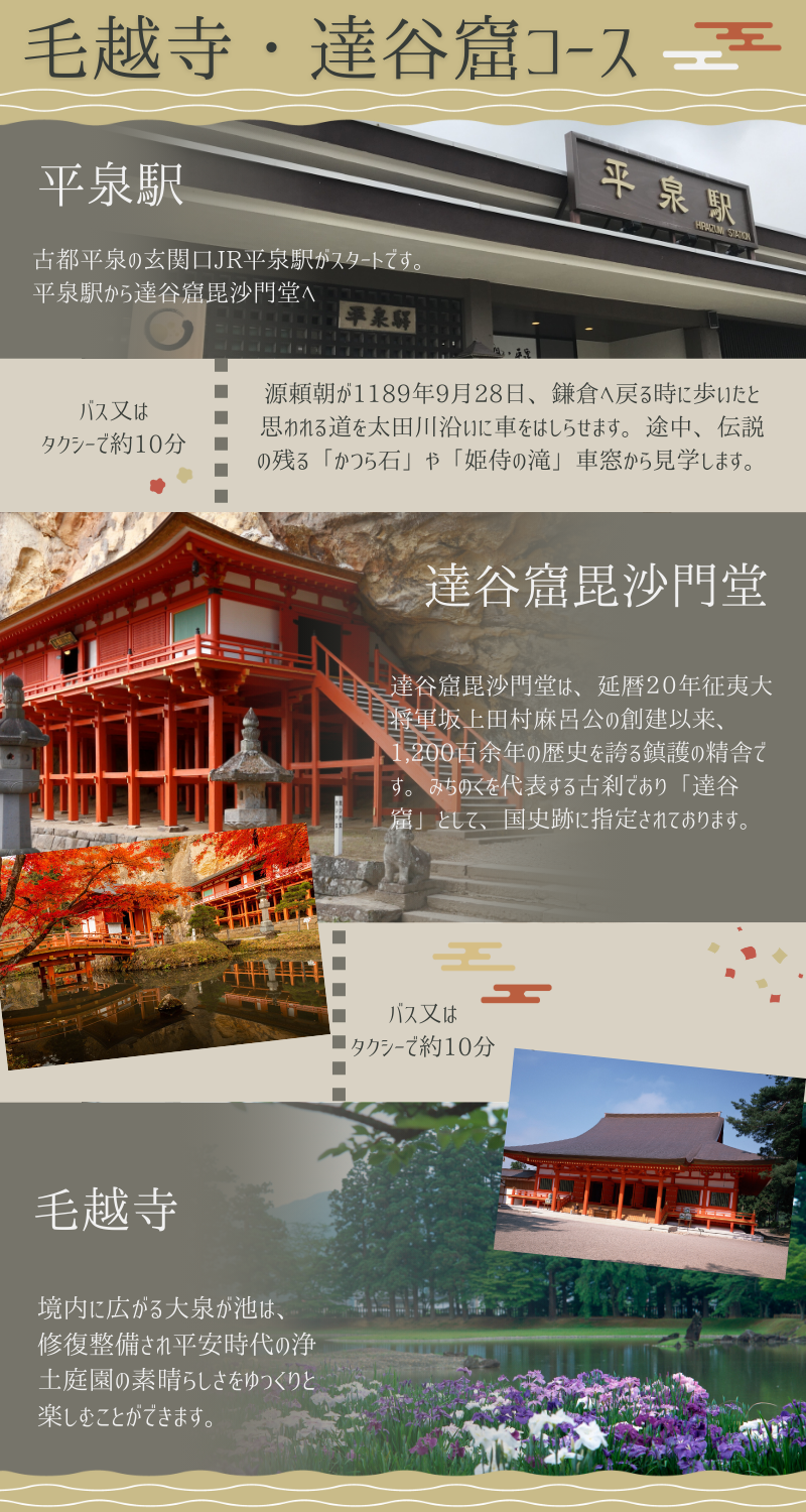 世界遺産の街 平泉町を巡る 歴史探訪ツアー ガイドコースプランニング 2時間 中尊寺 毛越寺 金鶏山 俳句 松尾芭蕉 奥州藤原氏 達谷窟毘沙門堂 体験 ツアー 岩手県 一関 平泉 奥州 北上 大船渡 気仙沼 東北 【kto937-gde-2】