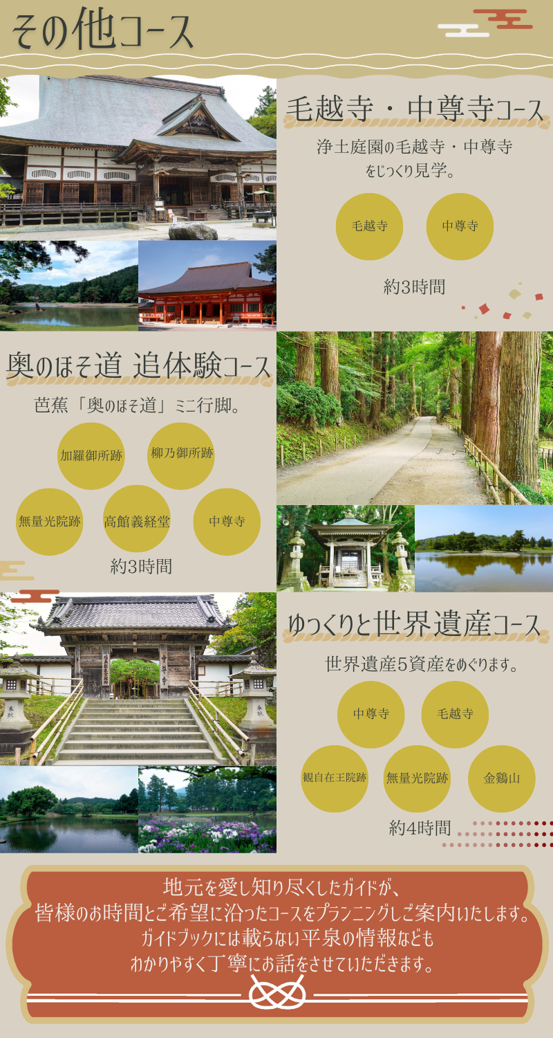 世界遺産の街 平泉町を巡る 歴史探訪ツアー ガイドコースプランニング 2時間 中尊寺 毛越寺 金鶏山 俳句 松尾芭蕉 奥州藤原氏 達谷窟毘沙門堂 体験 ツアー 岩手県 一関 平泉 奥州 北上 大船渡 気仙沼 東北 【kto937-gde-2】