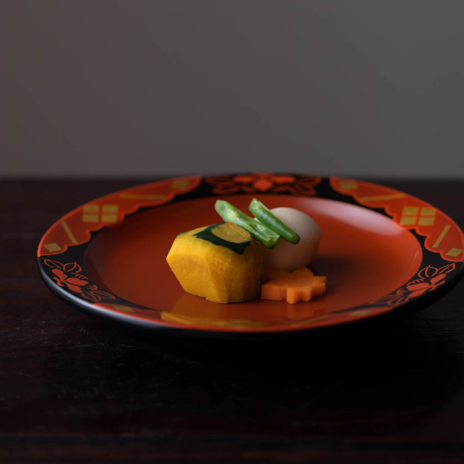 秀衡塗　翁皿　秀衡椿紋　2個入 / 漆器 食器 銘々皿 漆塗 うるしぬり 手塗り 木製 伝統工芸品 和 お正月 高級 結婚 新築祝い お祝い 贈答 贈り物 プレゼント ギフト 香典返し お返し おもてなし 東京オリンピック パラリンピック 大会記念品【ocy925-oki-tsu-2B】