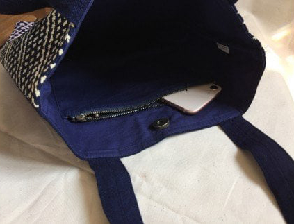 【大槌刺し子伝統柄】一目刺しバッグ（縦型：縦約34cm×横約30cm×マチ約6cm）