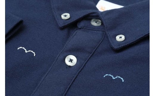 大槌刺し子ポロシャツ（かもめ）ネイビーSSサイズ