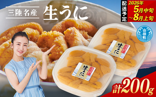 【2026年先行予約】長根水産生うに100g 2パック 【配送予定 2026年5月中旬～8月上旬】【配送日指定不可】【沖縄・離島配送不可】 生ウニ 生雲丹 海栗 ミョウバン不使用 無添加 三陸山田  YD-802