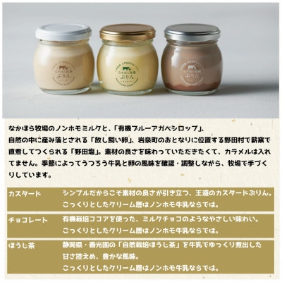 なかほら牧場のぷりん6個セット(カスタード/チョコ/ほうじ茶)【配送不可地域：離島】