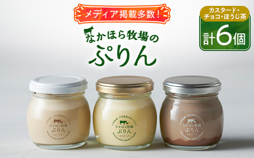 なかほら牧場のぷりん6個セット(カスタード/チョコ/ほうじ茶)【配送不可地域：離島】