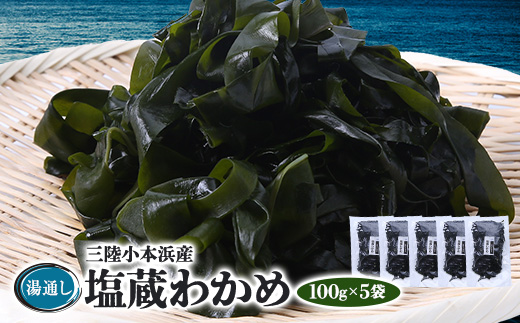 三陸小本浜産湯通し塩蔵わかめ 100g×5袋【配送不可地域：離島】