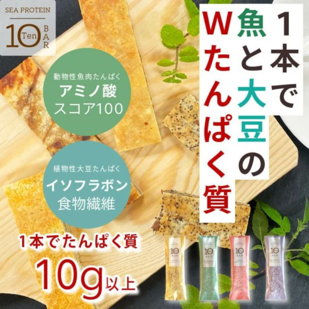 【定期便全4回】鐘崎　魚と大豆のWたんぱく質 「シープロテイン10BAR（12本セット）」４種の味を楽しめる