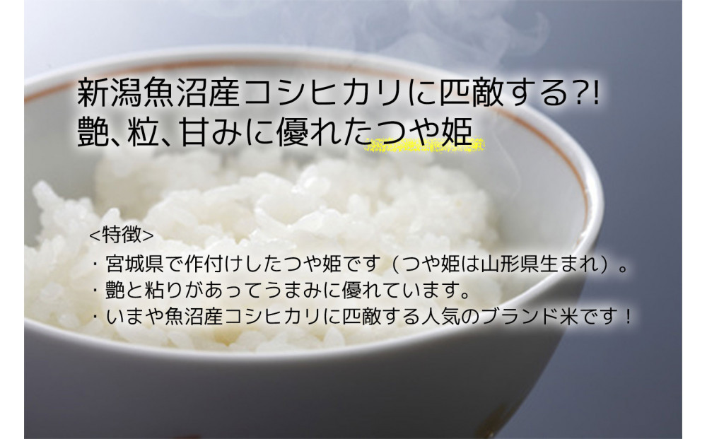 【定期便】【宮城県産 つや姫】 令和7年度産 精米 5kgX3回　仙台市 つや姫 定期便 精米 高品質 美味しい ご飯 和食 健康 安心 安全 お取り寄せ ふるさと納税 人気