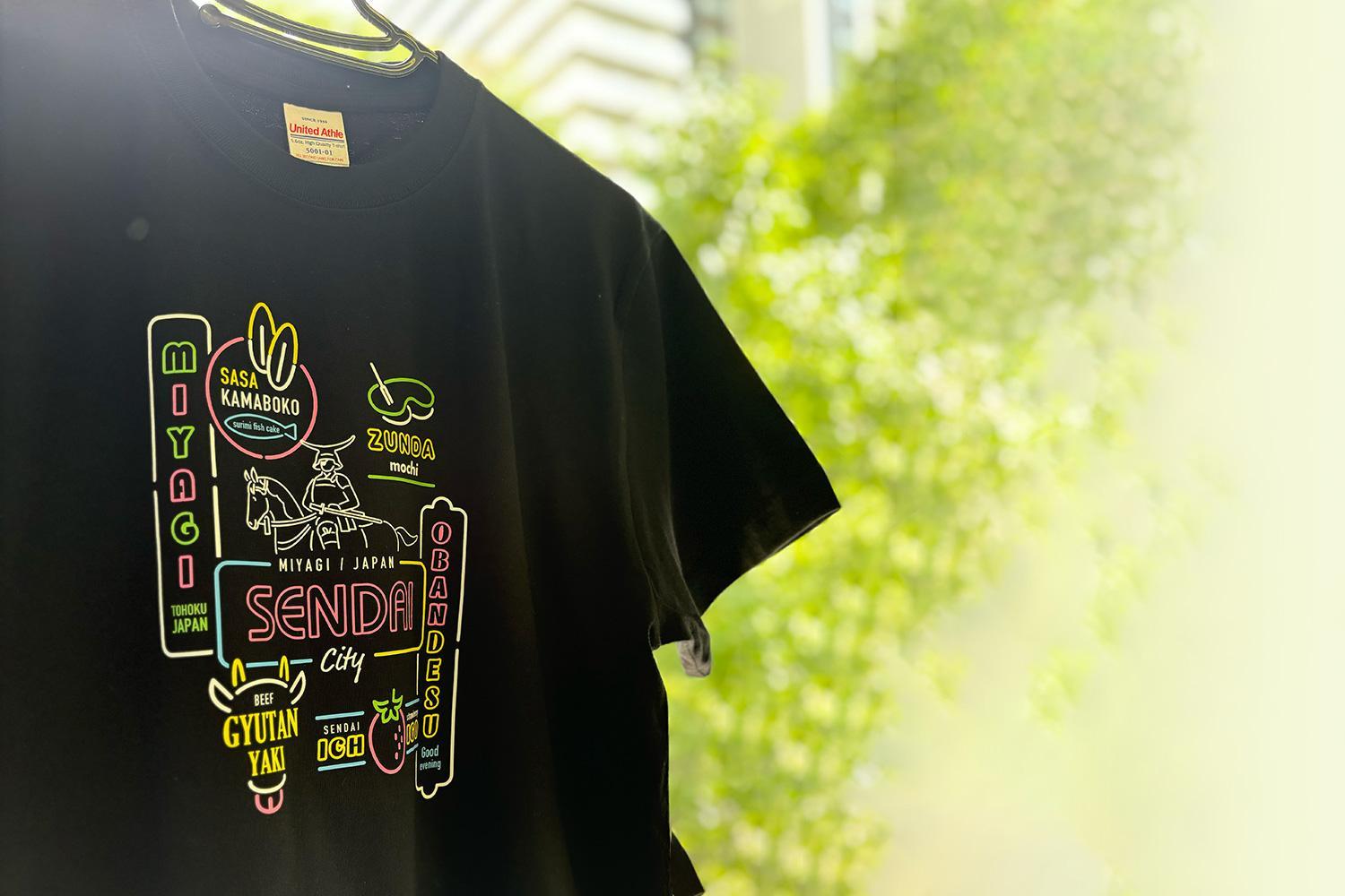 仙台・宮城の観光Tシャツ　「ネオン看板」Tシャツ　Lサイズ［T-02］【お土産 おすすめ プレゼント】