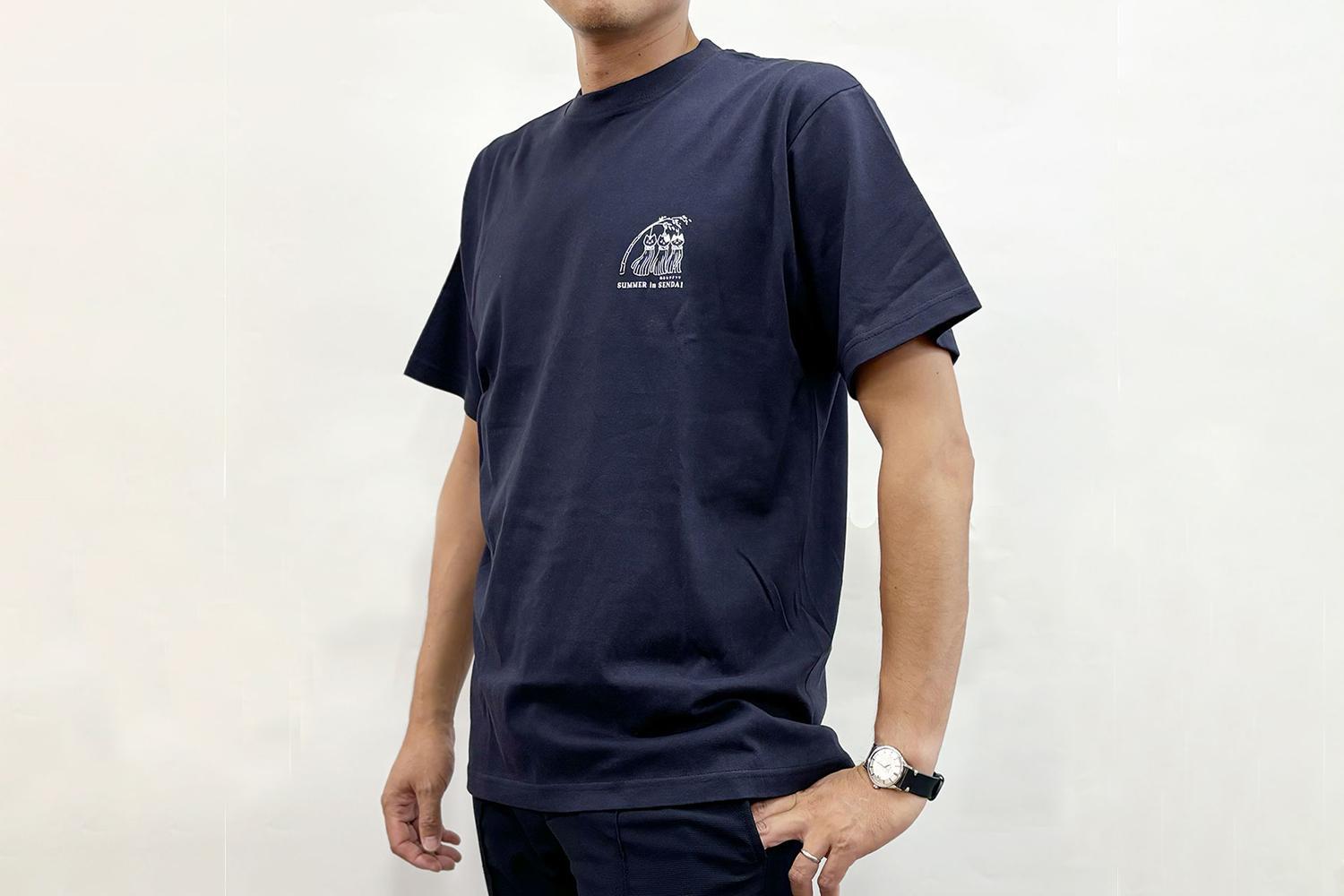 仙台・宮城の観光Tシャツ　「猫に七夕」Tシャツ　Lサイズ　［S-04］【お土産 観光 Tシャツ 宮城 仙台 七夕】