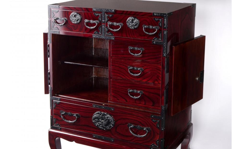 仙台箪笥　二尺猫足　両開き　木地呂塗【伝統 工芸品 グッドデザイン賞 タンス たんす 和タンス 仙台】