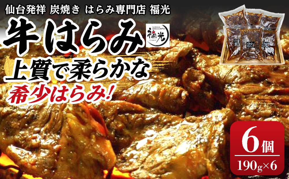 仙台発祥炭焼きはらみ専門店　福光の牛はらみ190g×6個【お肉 牛肉 上質 希少柔らか お肉 にく 食品 仙台 人気 おすすめ  ギフト】