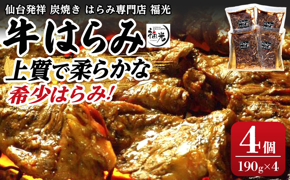 仙台発祥炭焼きはらみ専門店　福光の牛はらみ190g×4個　【お肉 牛肉 上質 希少柔らか お肉 にく 食品 仙台 人気 おすすめ  ギフト】