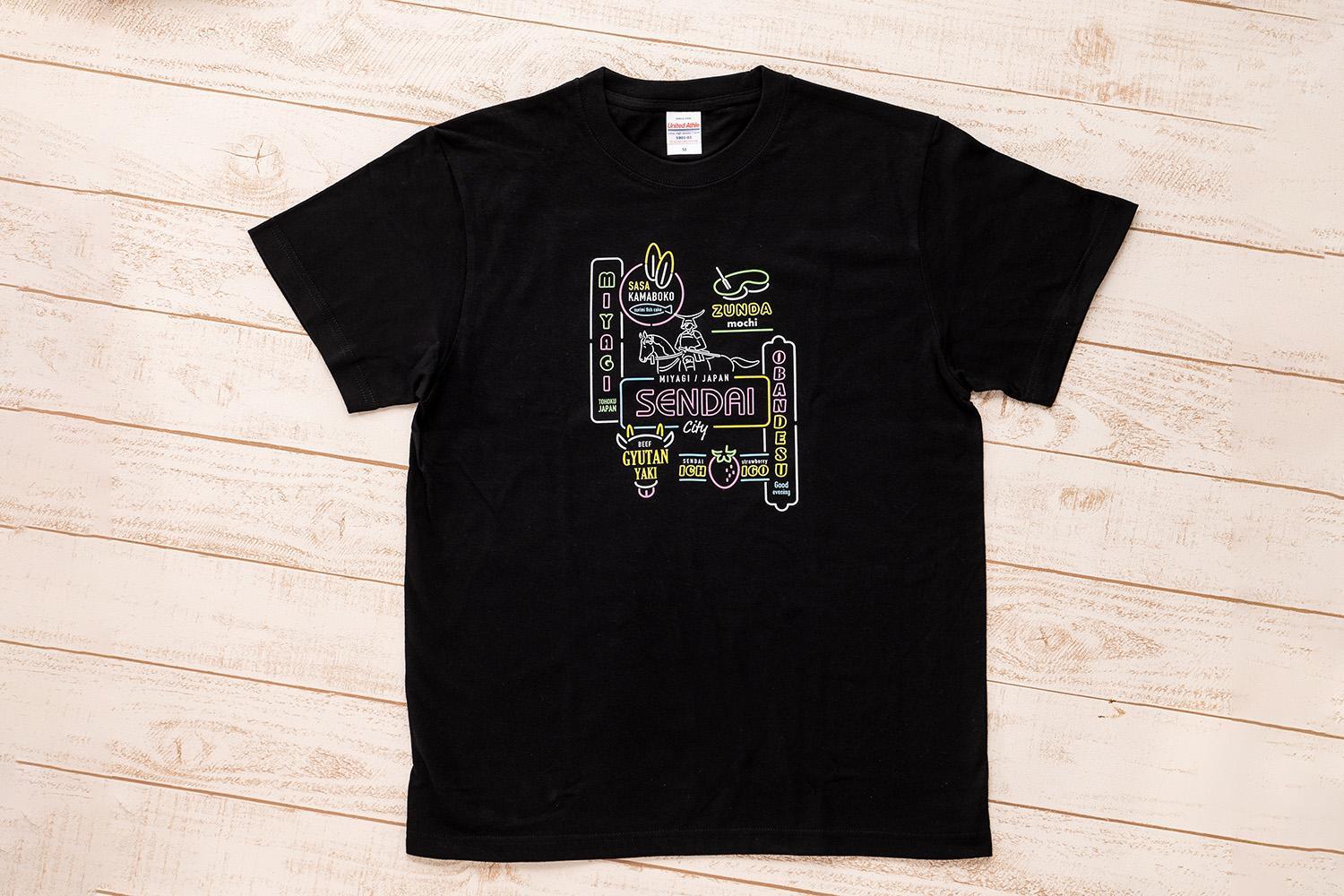 仙台・宮城の観光Tシャツ　「ネオン看板」Tシャツ　Lサイズ［T-02］【お土産 おすすめ プレゼント】