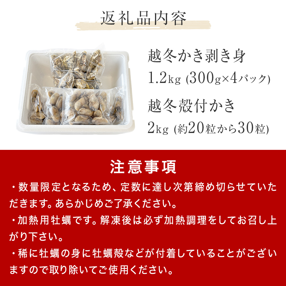 越冬かき剥き身 越冬殻付かき セット 加熱用 牡蠣 かき カ