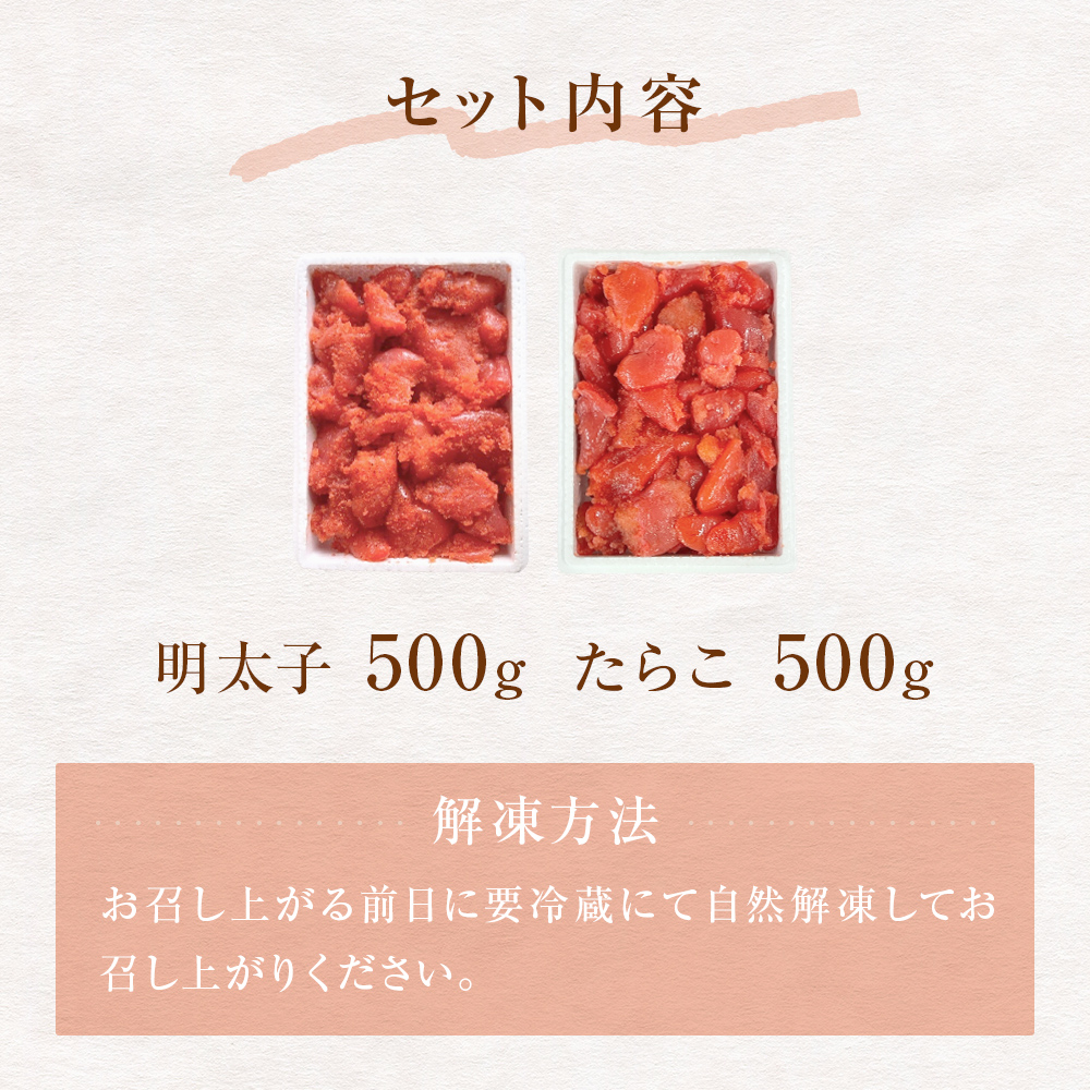 訳あり たらこ・明太子セット（各500g入）1kg 不揃い タラコ 