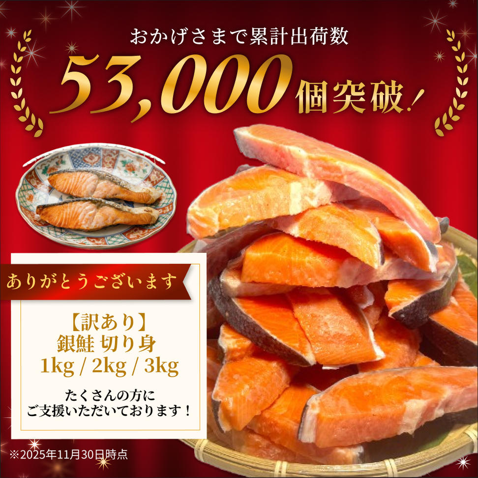 【訳あり】冷凍 銀鮭 切り身 2kg × 3回 定期便 毎月発送 数量