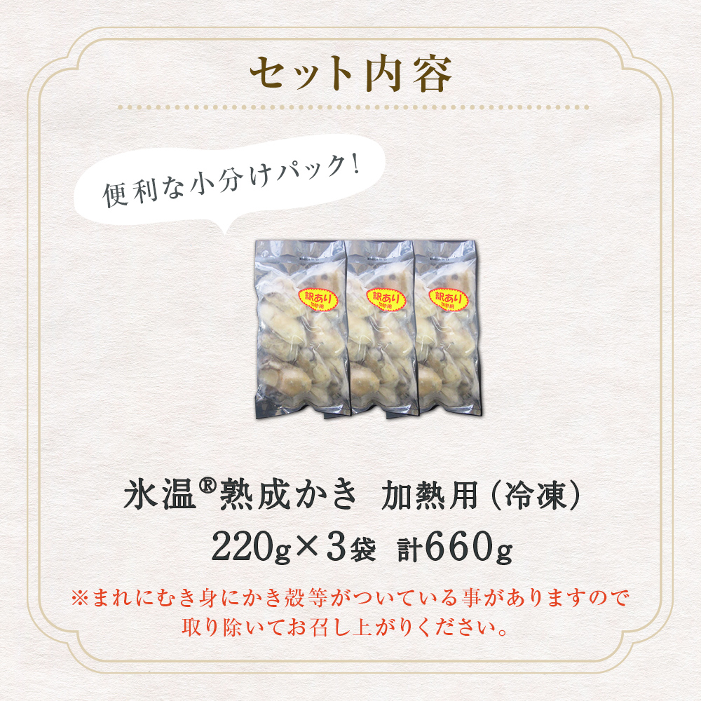 牡蠣 訳あり 氷温熟成 冷凍 （加熱用・サイズ不揃い） 220ｇ