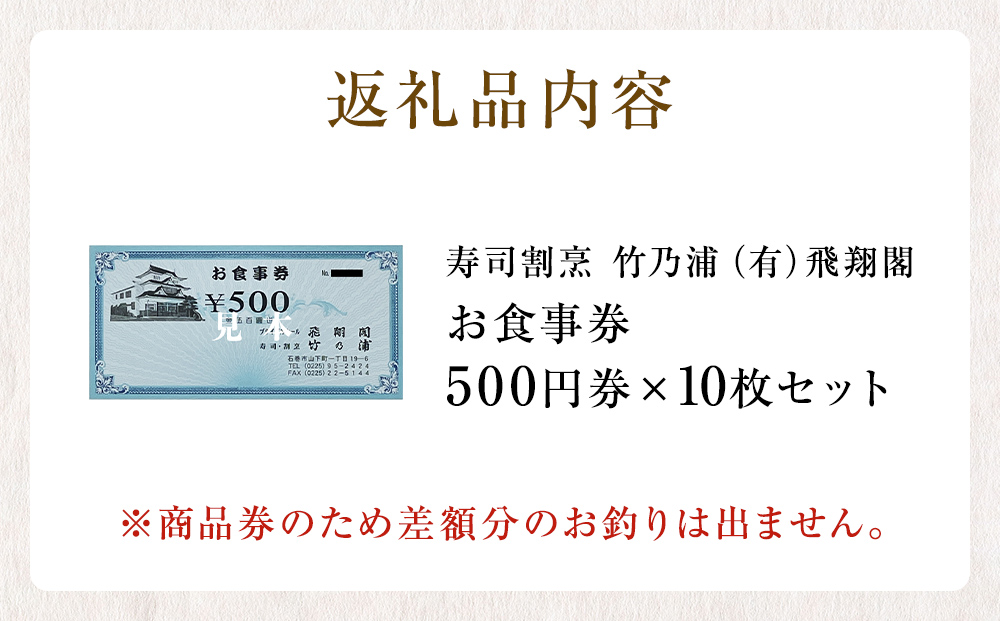 お食事券 5000円分 寿司 割烹 竹乃浦 料理 食事 コース料理 
